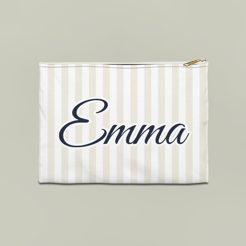 Last Toast On The Coast name pouch, Large, Bride: white stripes with the design in navy