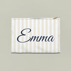 Last Toast On The Coast name pouch, Large, Bride: white stripes with the design in navy