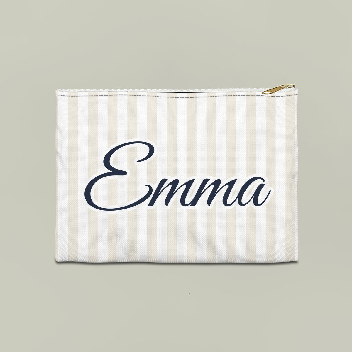 Last Toast On The Coast name pouch, Large, Bride: white stripes with the design in navy