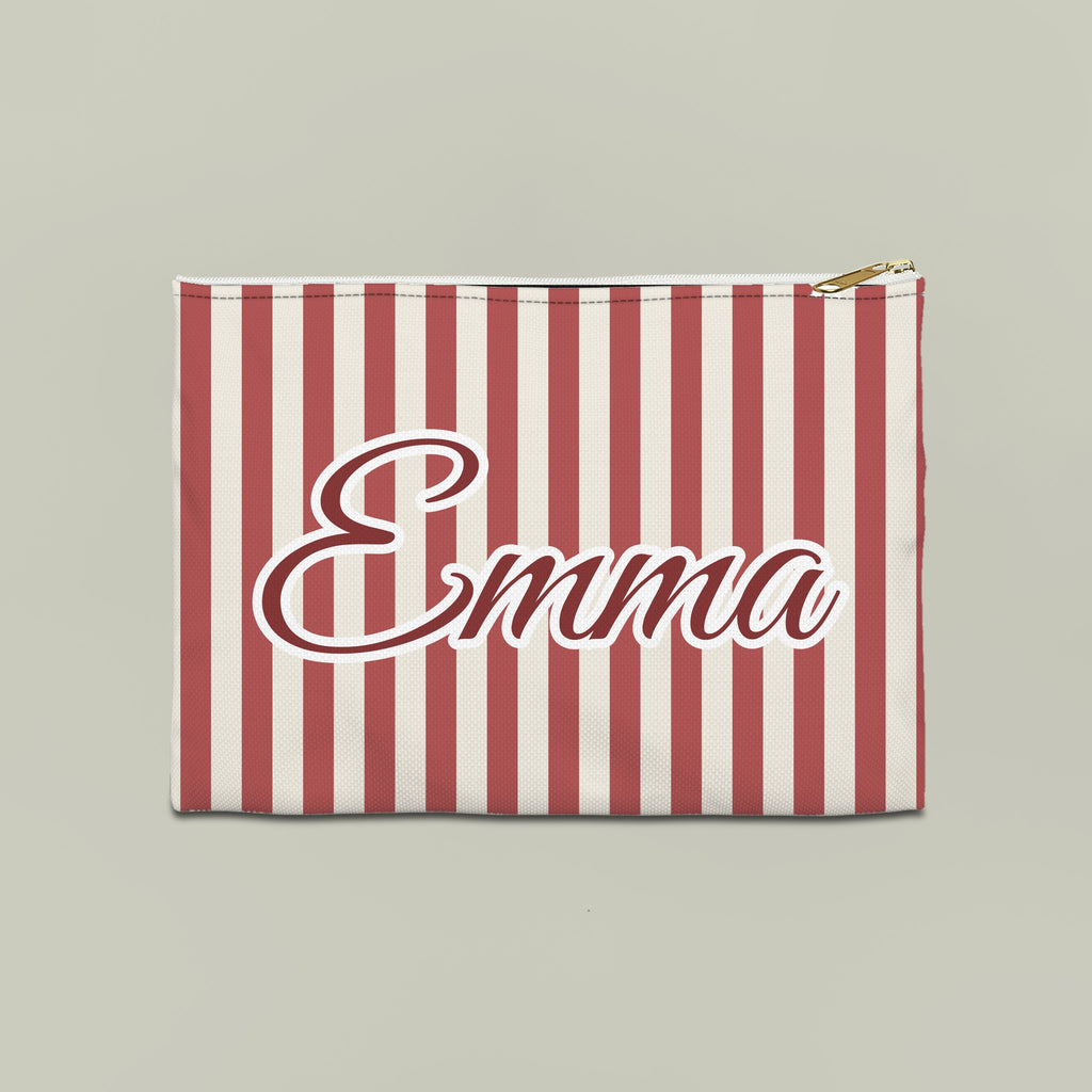Striped custom name pouch, Large, Crimson stripes