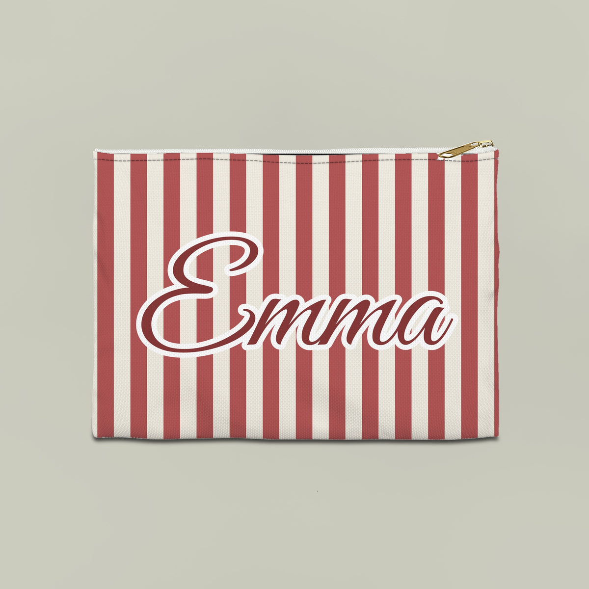 Striped custom name pouch, Large, Crimson stripes