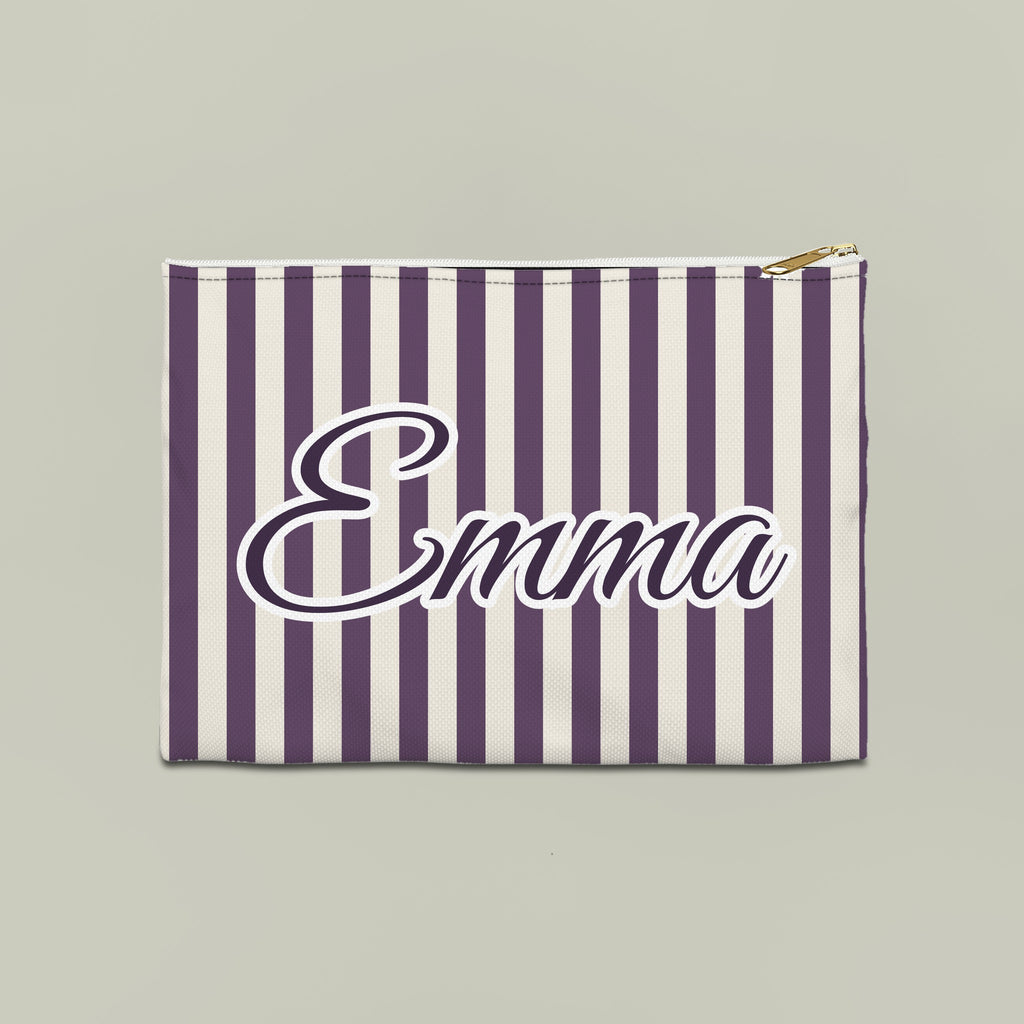 Striped custom name pouch, Large, Grape stripes