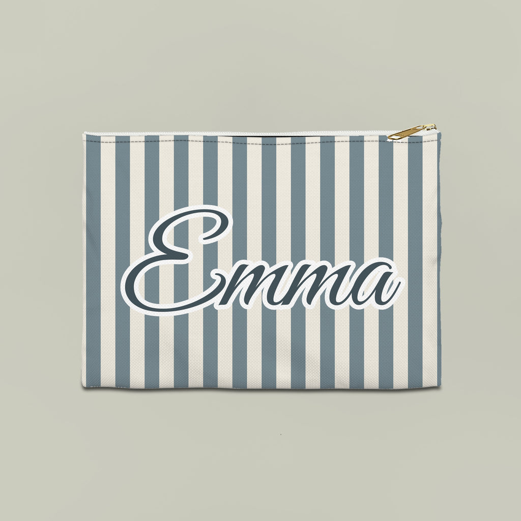 Striped custom name pouch, Large, Ice Blue stripes