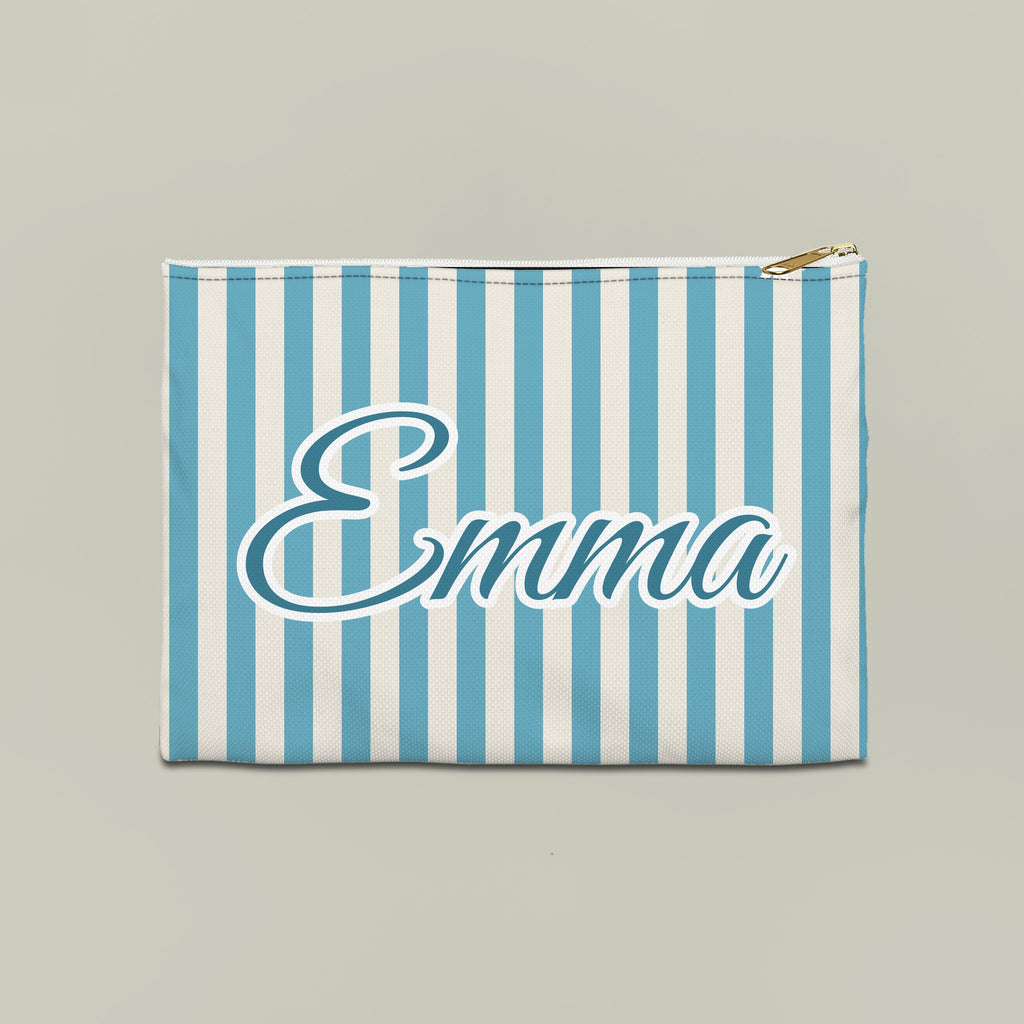 Last Toast On The Coast name pouch, Large, Lagoon Blue stripes