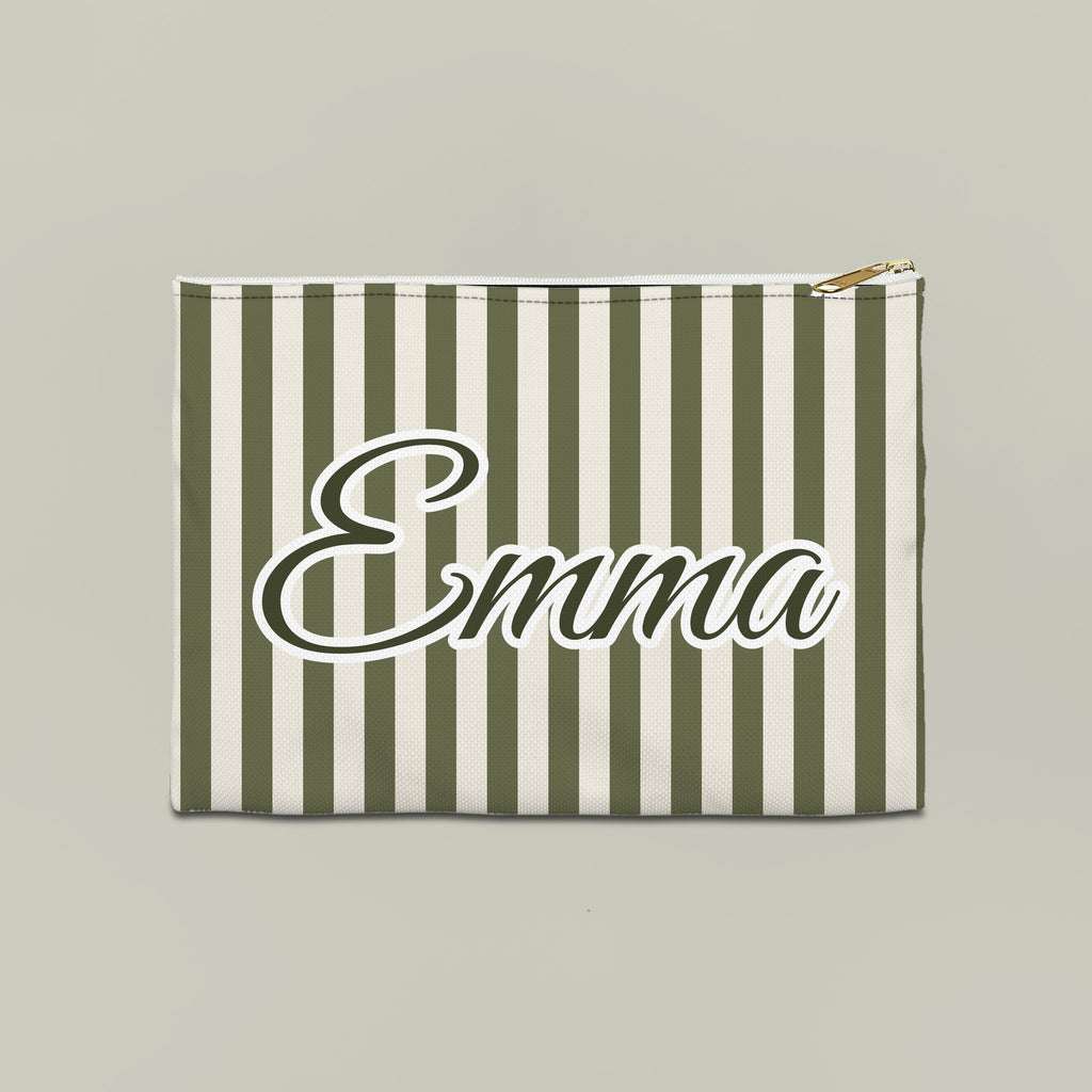 Striped custom name pouch, Large, Moss stripes