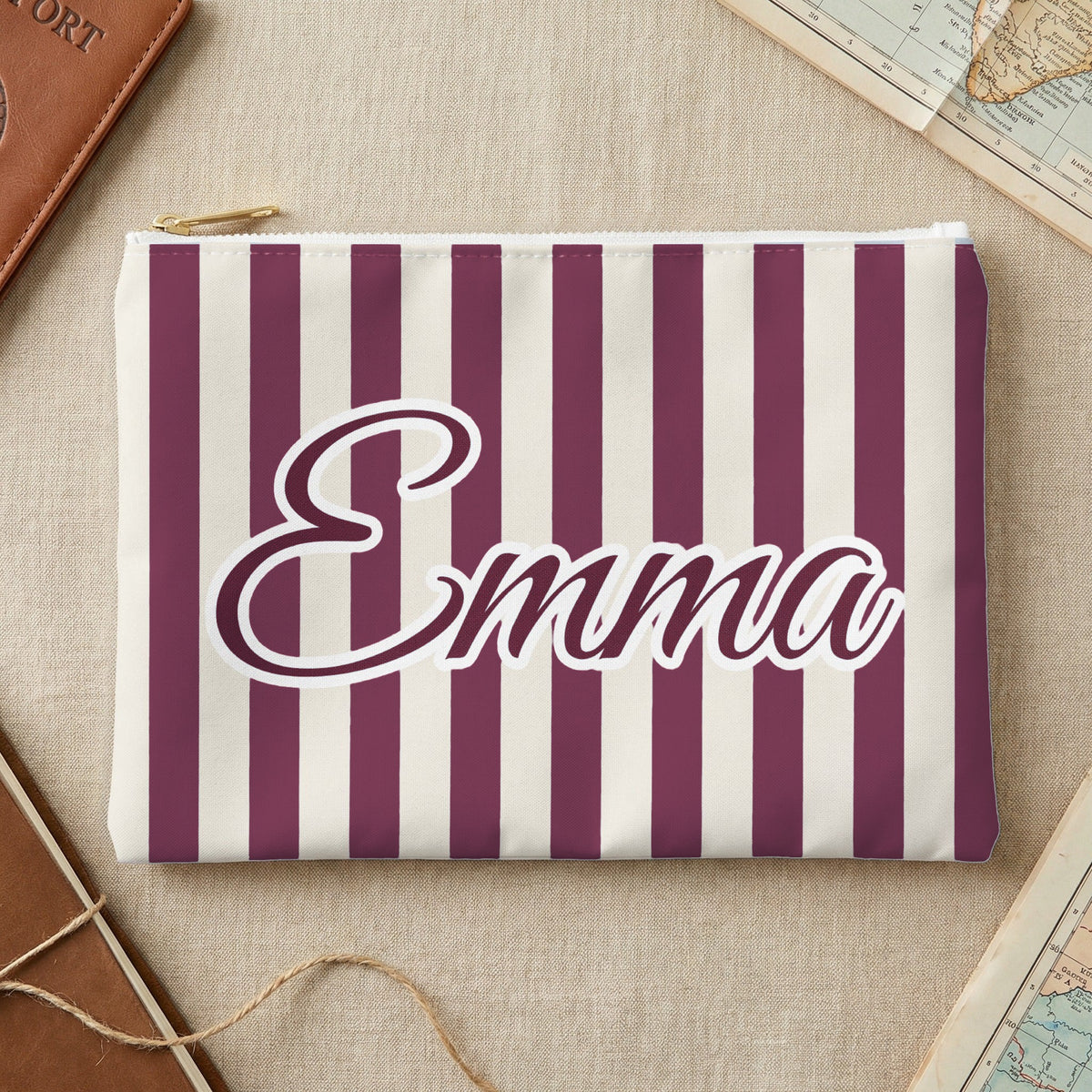 Striped custom name pouch, Small, Berry stripes