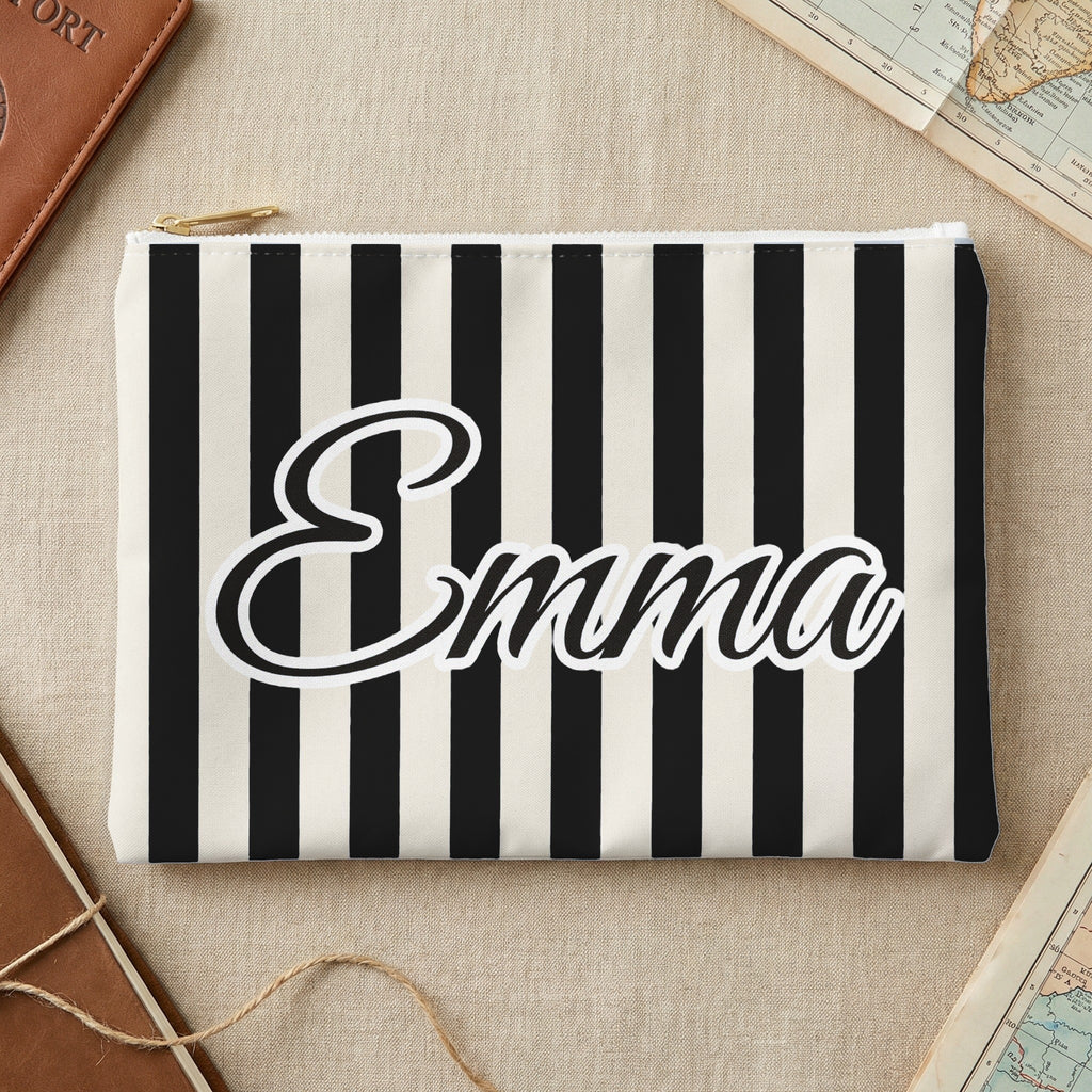 Striped custom name pouch, Small, Black stripes