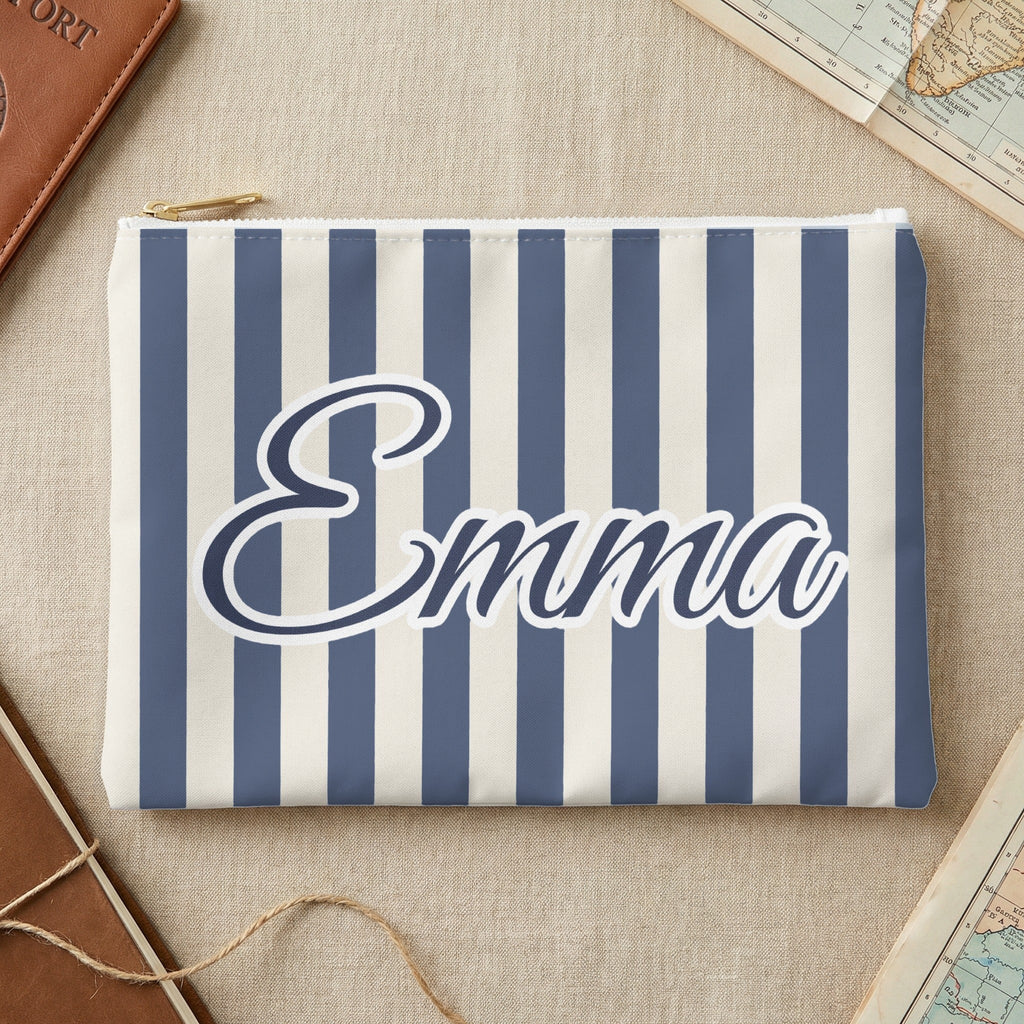 Last Toast On The Coast name pouch, Small, Blue Jean stripes