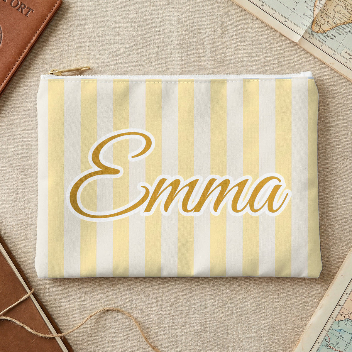 Last Toast On The Coast name pouch, Small, Butter stripes