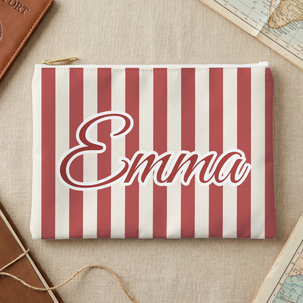 Striped custom name pouch, Small, Crimson stripes