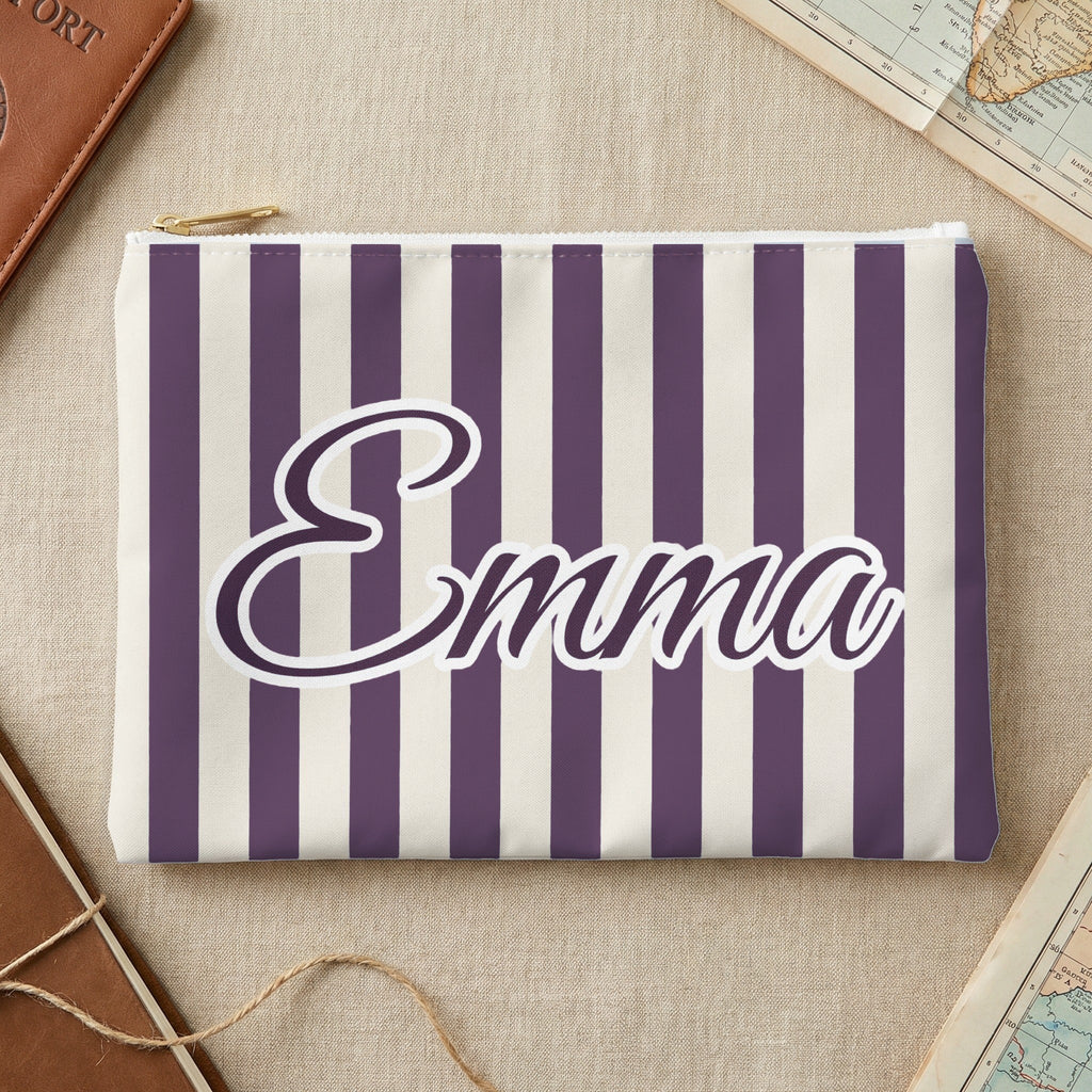 Striped custom name pouch, Small, Grape stripes