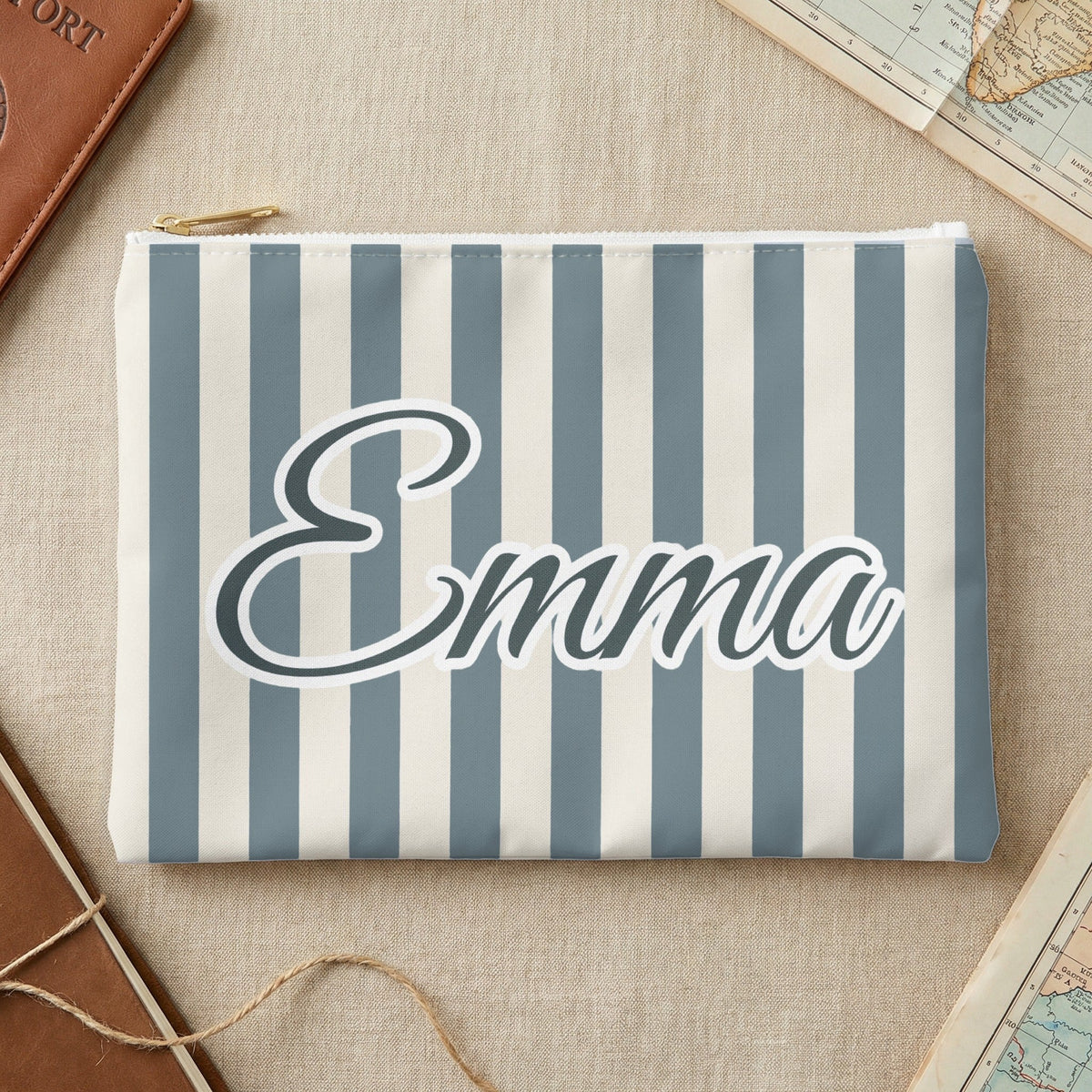 Striped custom name pouch, Small, Ice Blue stripes