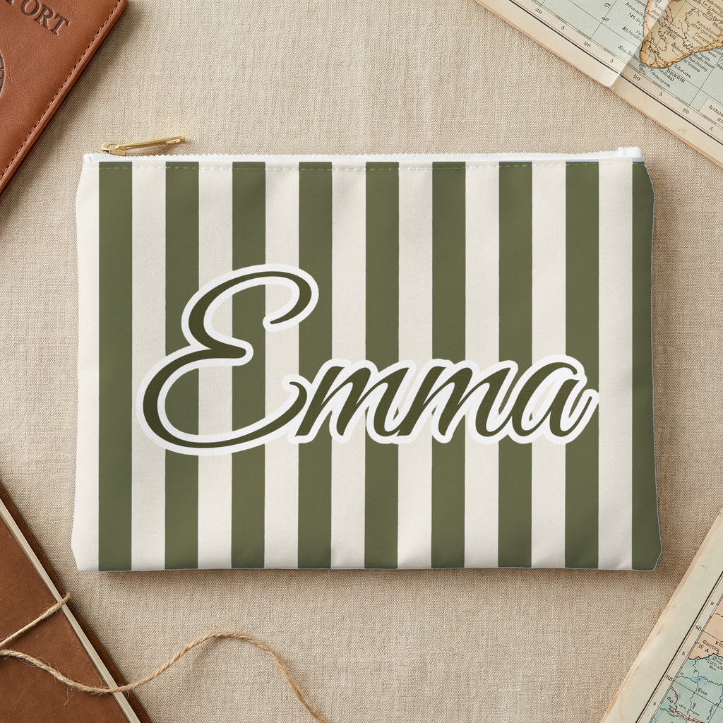 Striped custom name pouch, Small, Moss stripes