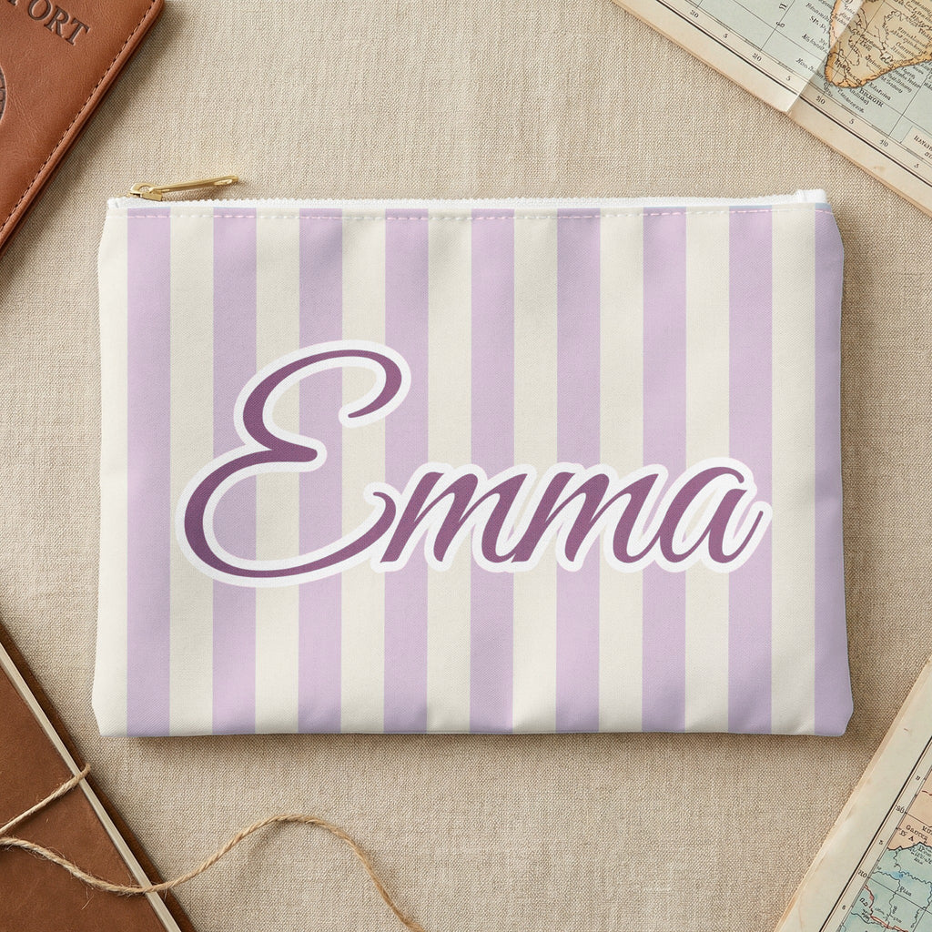 Last Toast On The Coast name pouch, Small, Orchid stripes