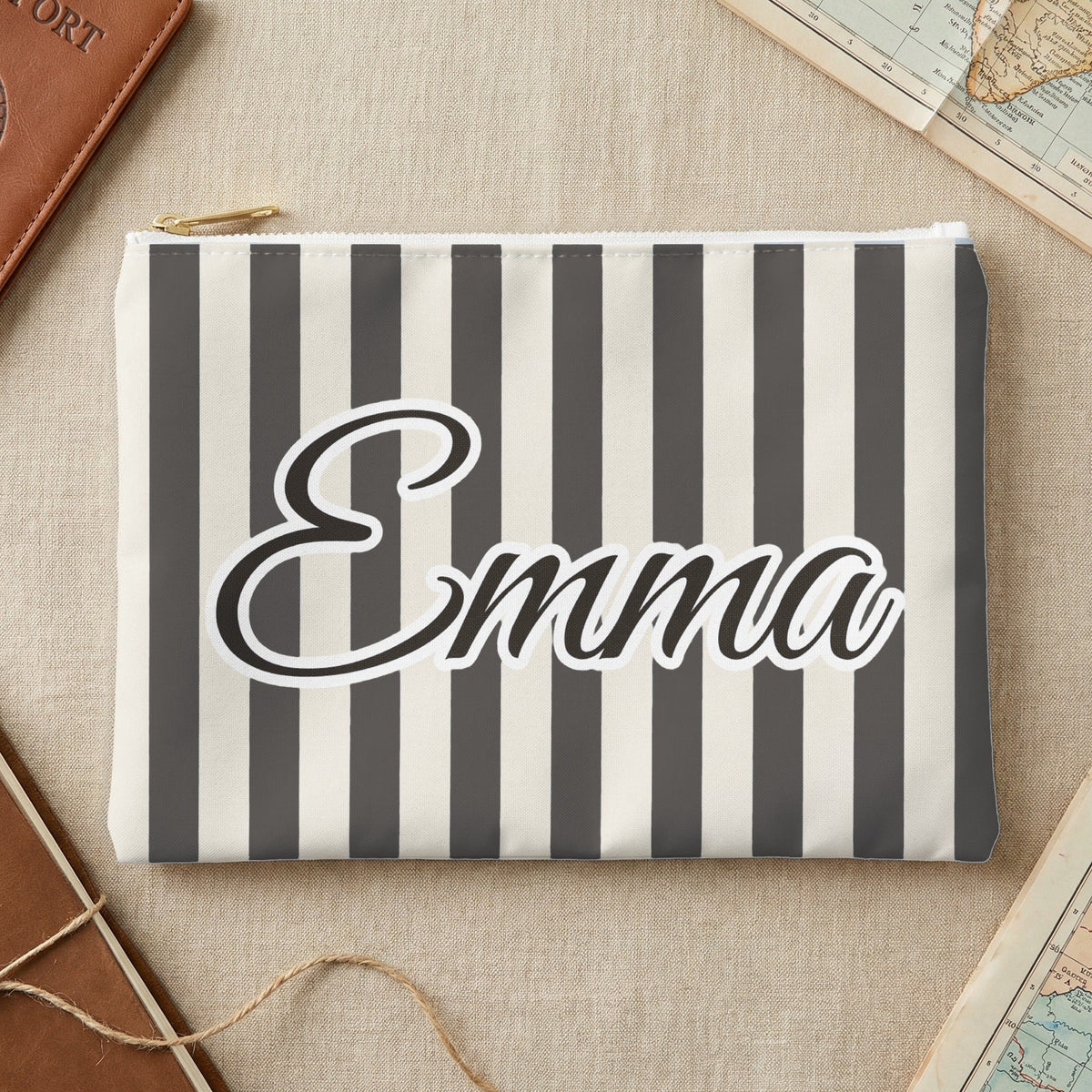 Last Toast On The Coast name pouch, Small, Pepper stripes