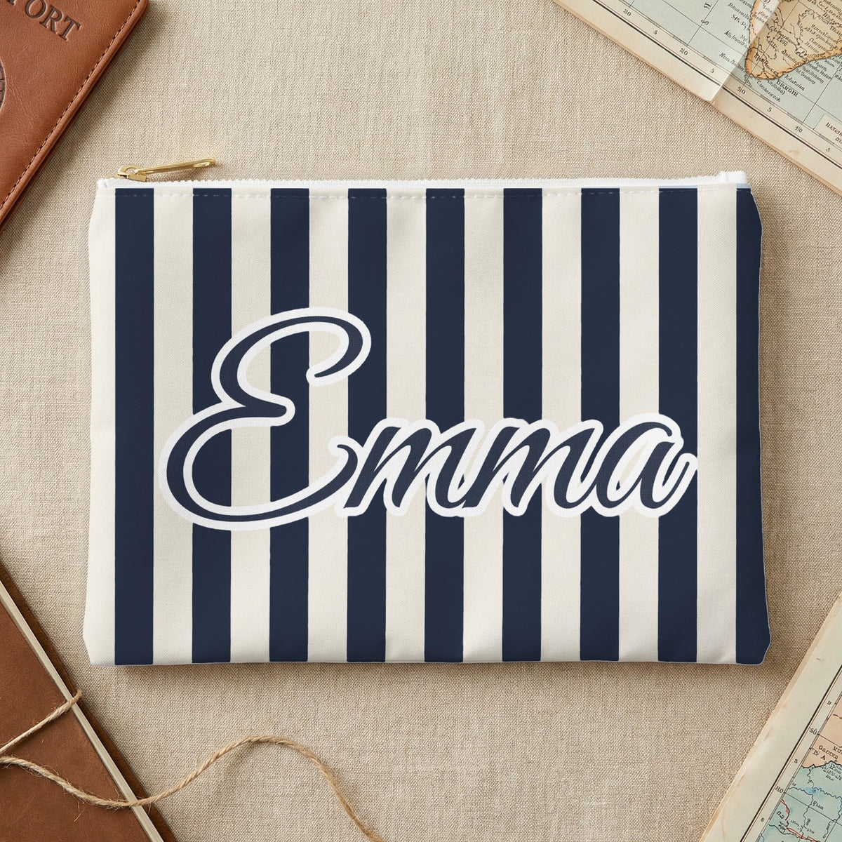 Last Toast On The Coast name pouch, Small, True Navy stripes