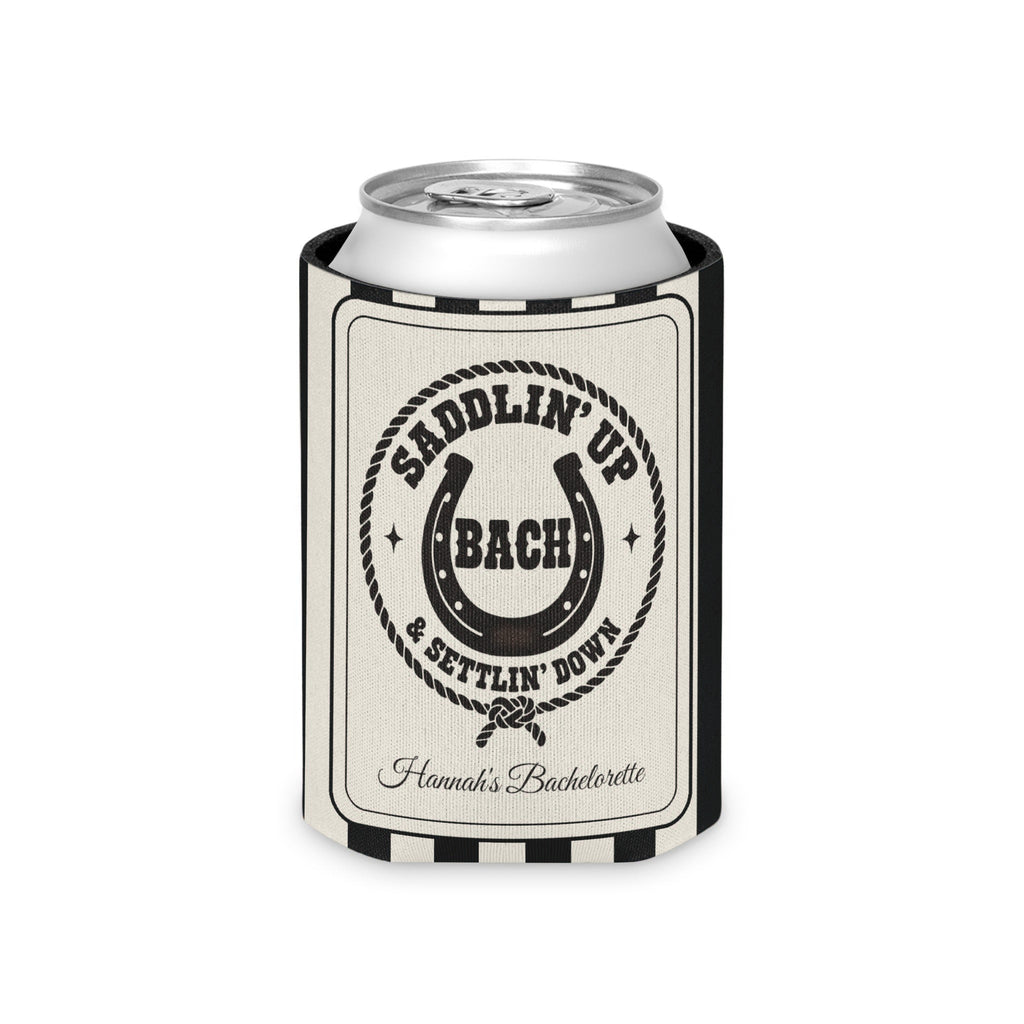 Saddlin' Up & Settlin' Down striped can cooler, Black