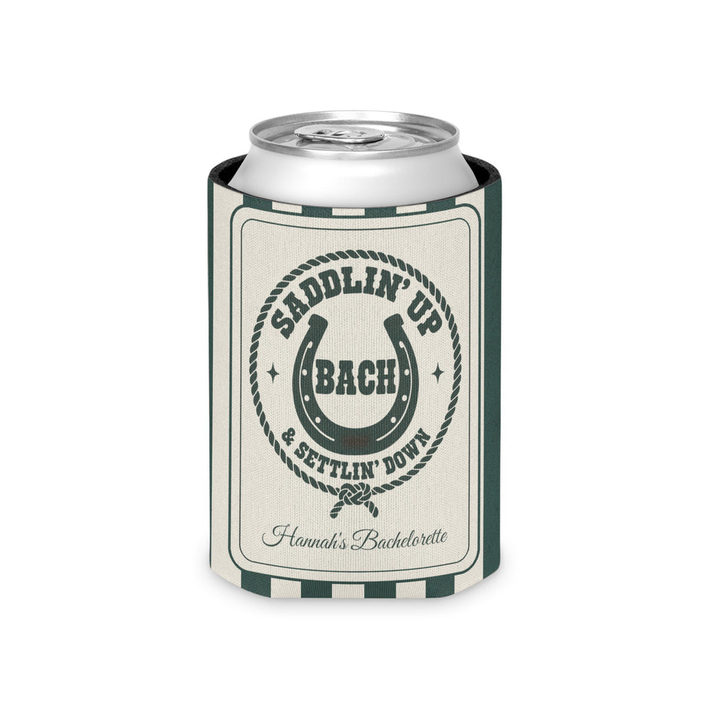 Saddlin' Up & Settlin' Down striped can cooler, Blue Spruce