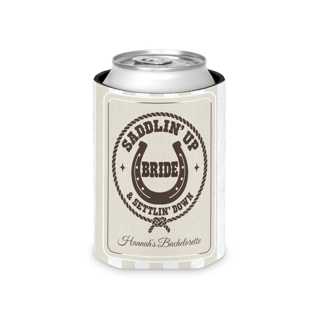 Saddlin' Up & Settlin' Down striped can cooler, Bride