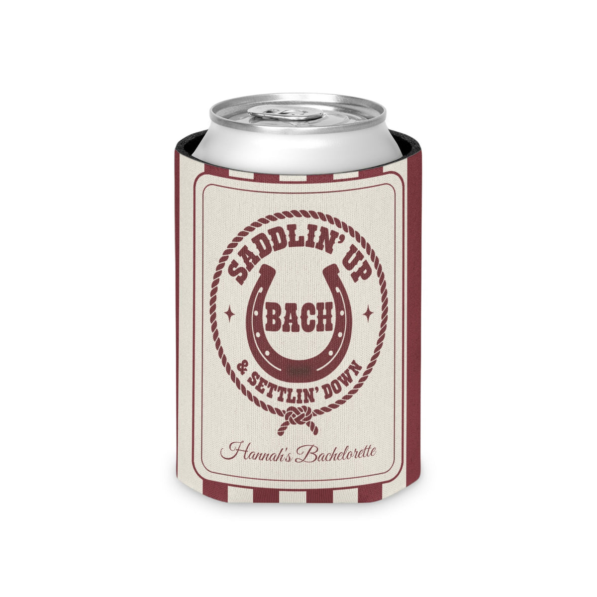 Saddlin' Up & Settlin' Down striped can cooler, Chili