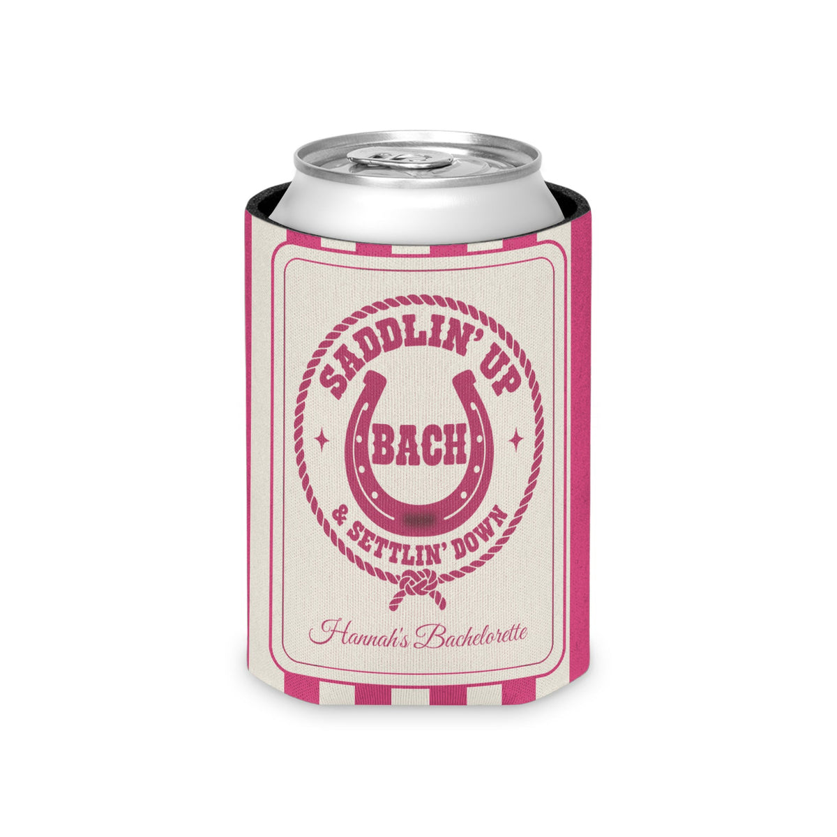 Saddlin' Up & Settlin' Down striped can cooler, Crunchberry