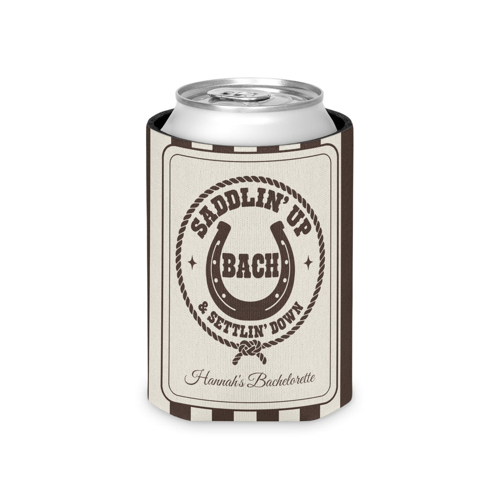 Saddlin' Up & Settlin' Down striped can cooler, Espresso