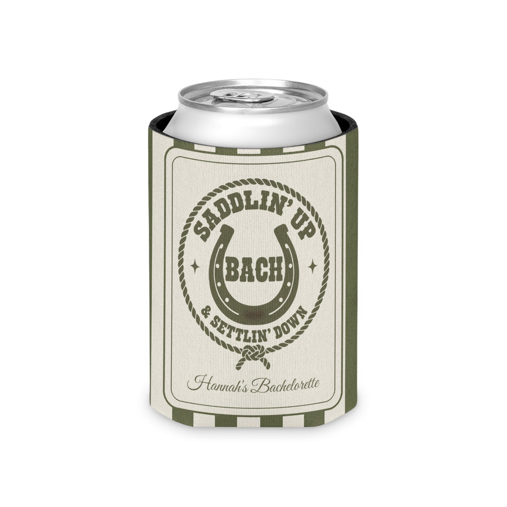 Saddlin' Up & Settlin' Down striped can cooler, Moss