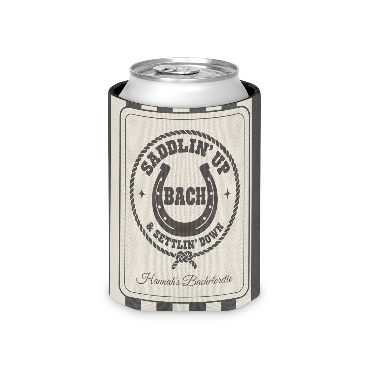 Saddlin' Up & Settlin' Down striped can cooler, Pepper