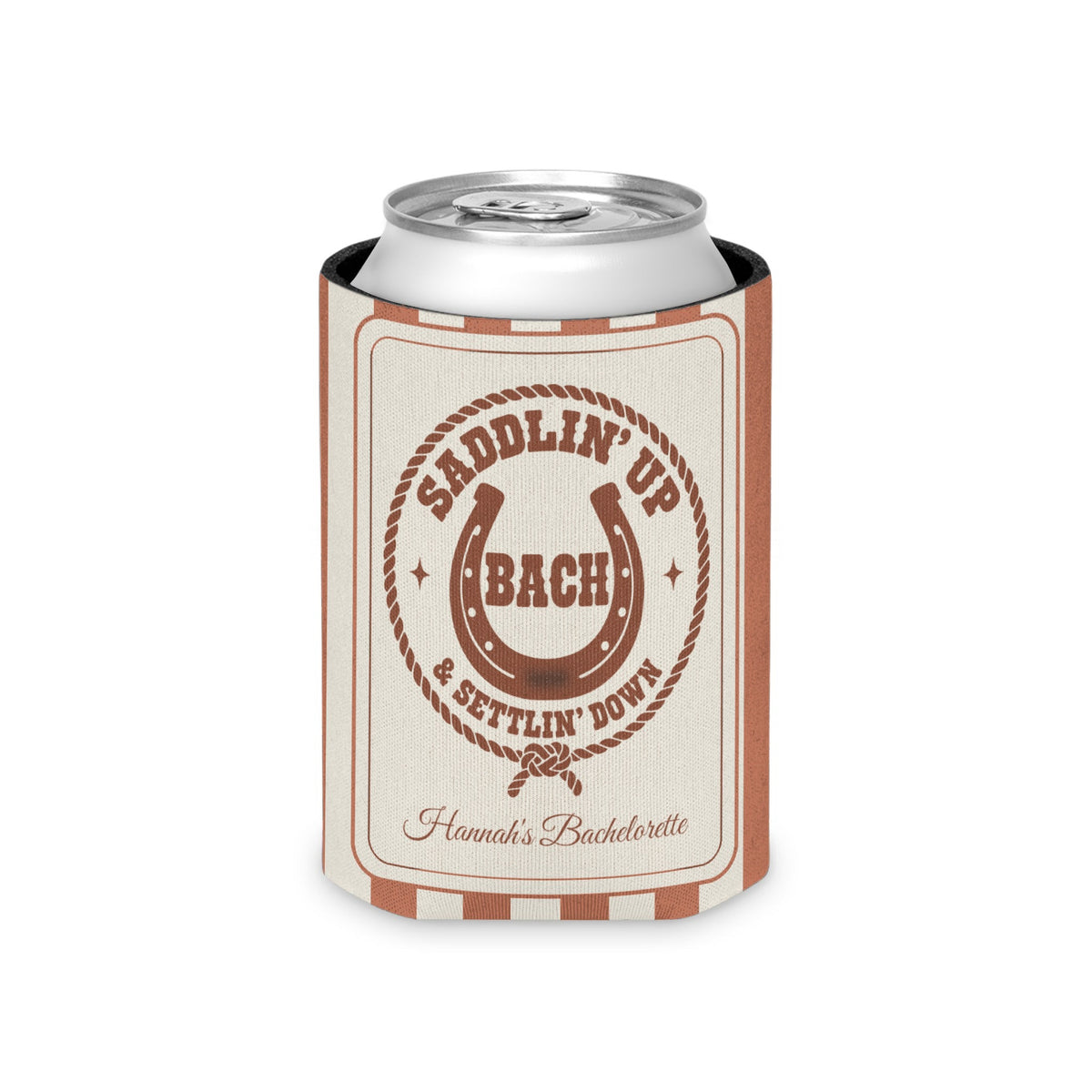 Saddlin' Up & Settlin' Down striped can cooler, Terracotta