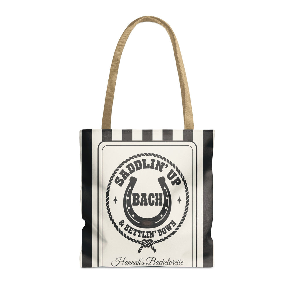 Saddlin' Up & Settlin' Down striped tote bag, Black