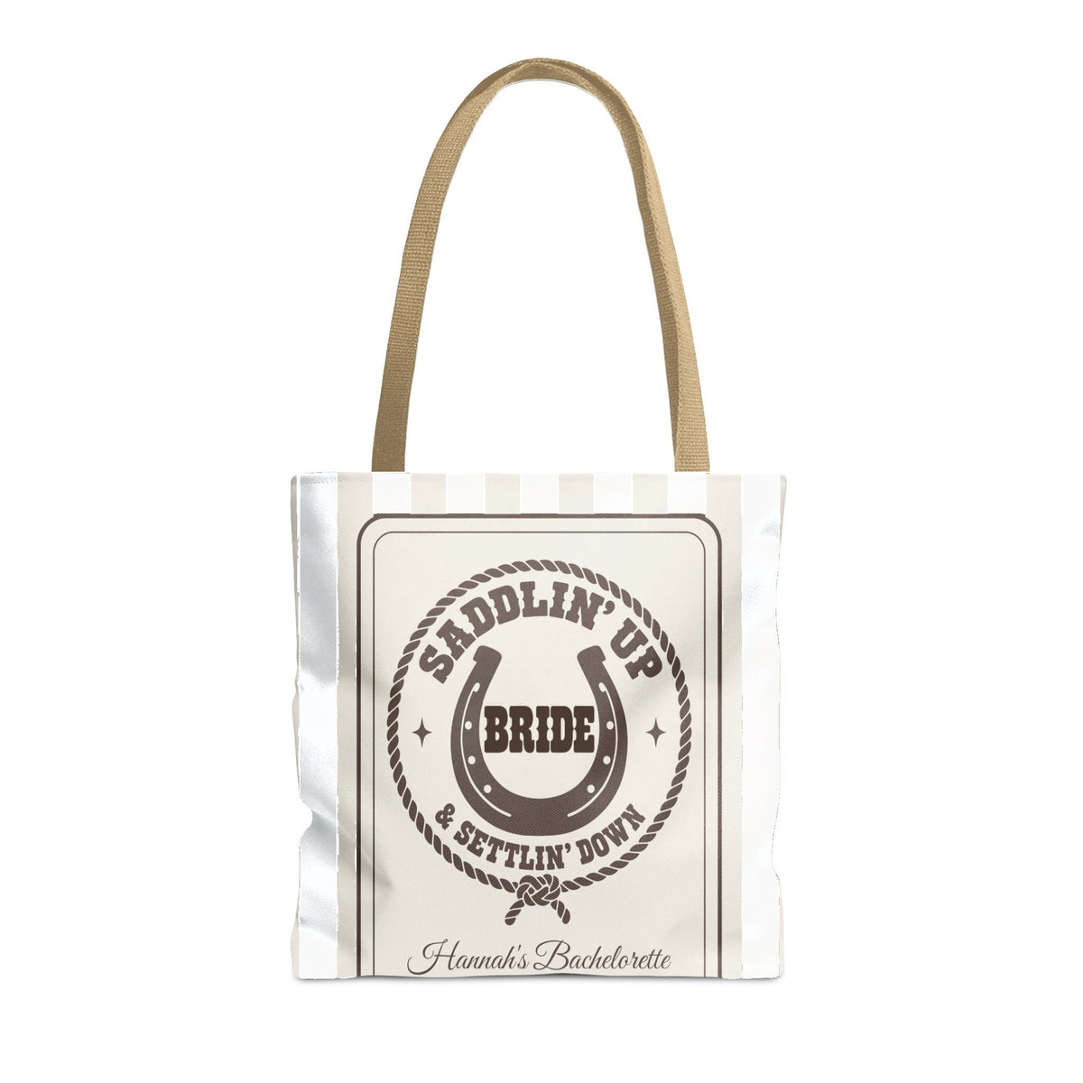 Saddlin' Up & Settlin' Down striped tote bag, Bride