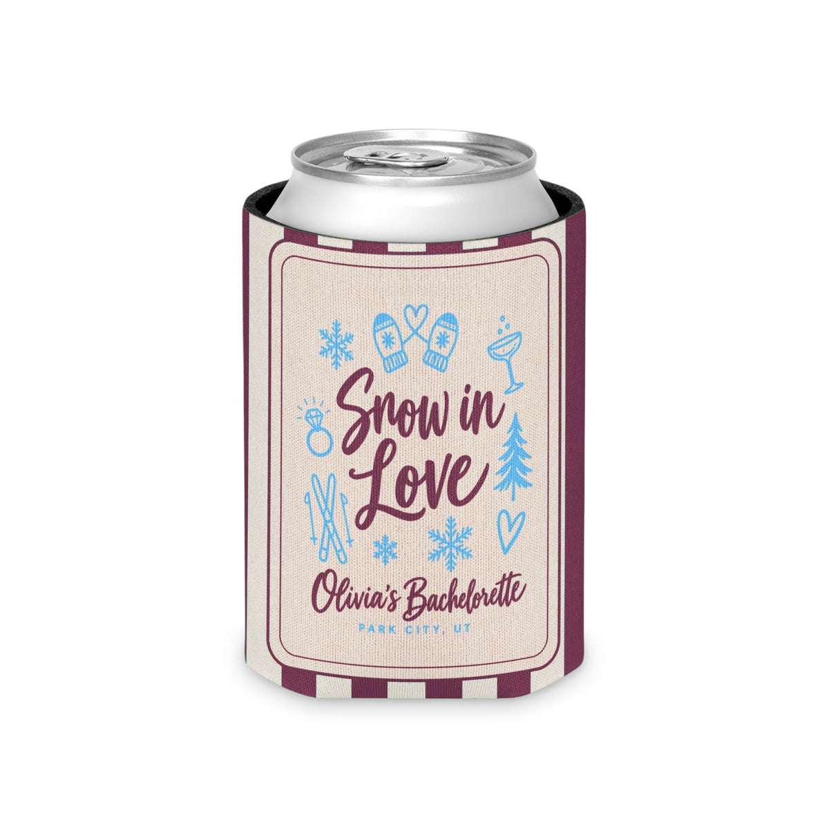Snow In Love striped can cooler, Berry