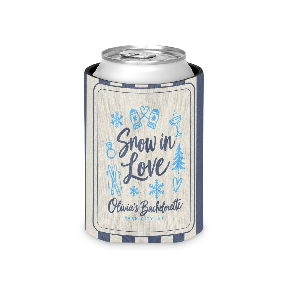 Snow In Love striped can cooler, Blue Jean