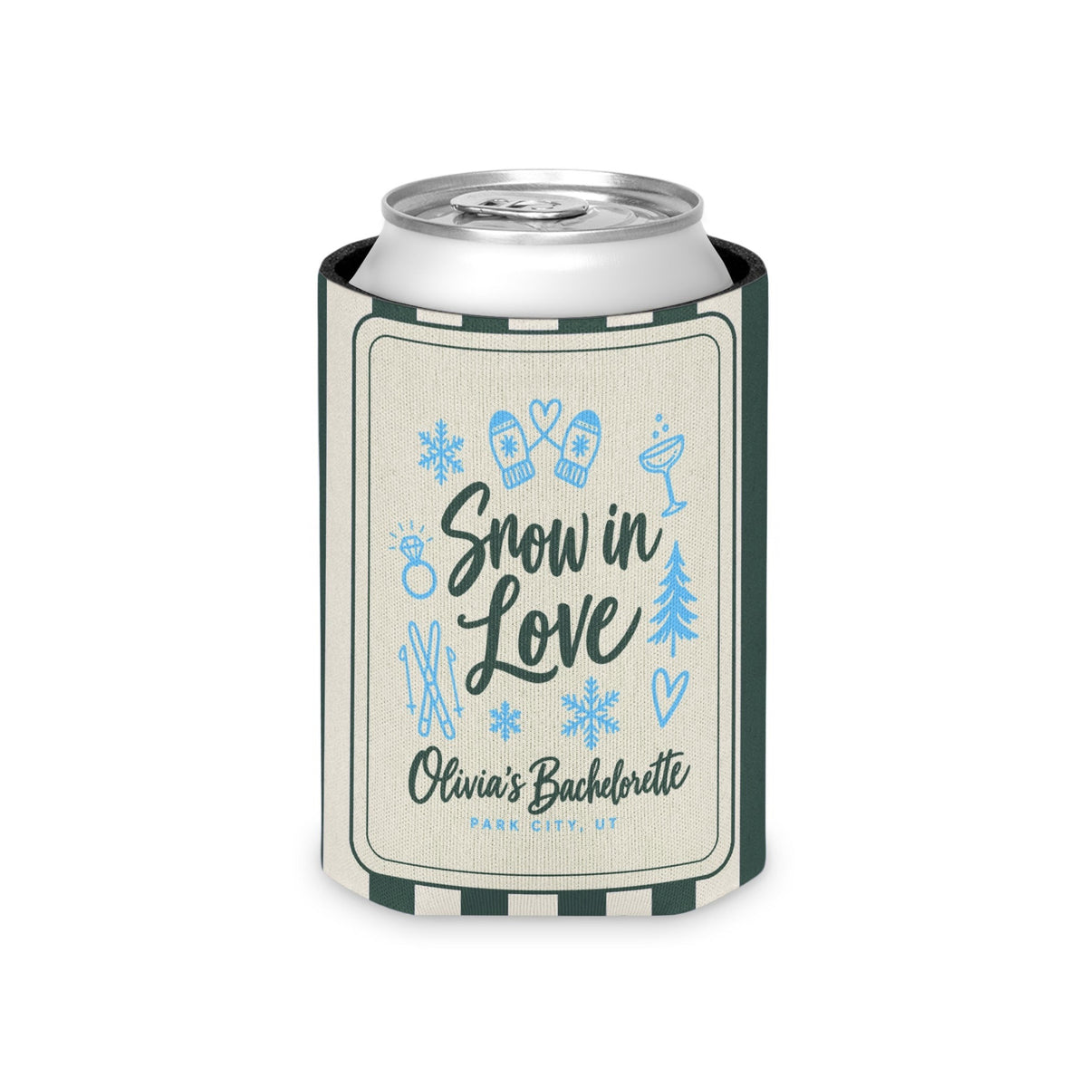 Snow In Love striped can cooler, Blue Spruce