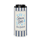 Snow In Love slim can cooler for tall seltzer cans, Blue Jean