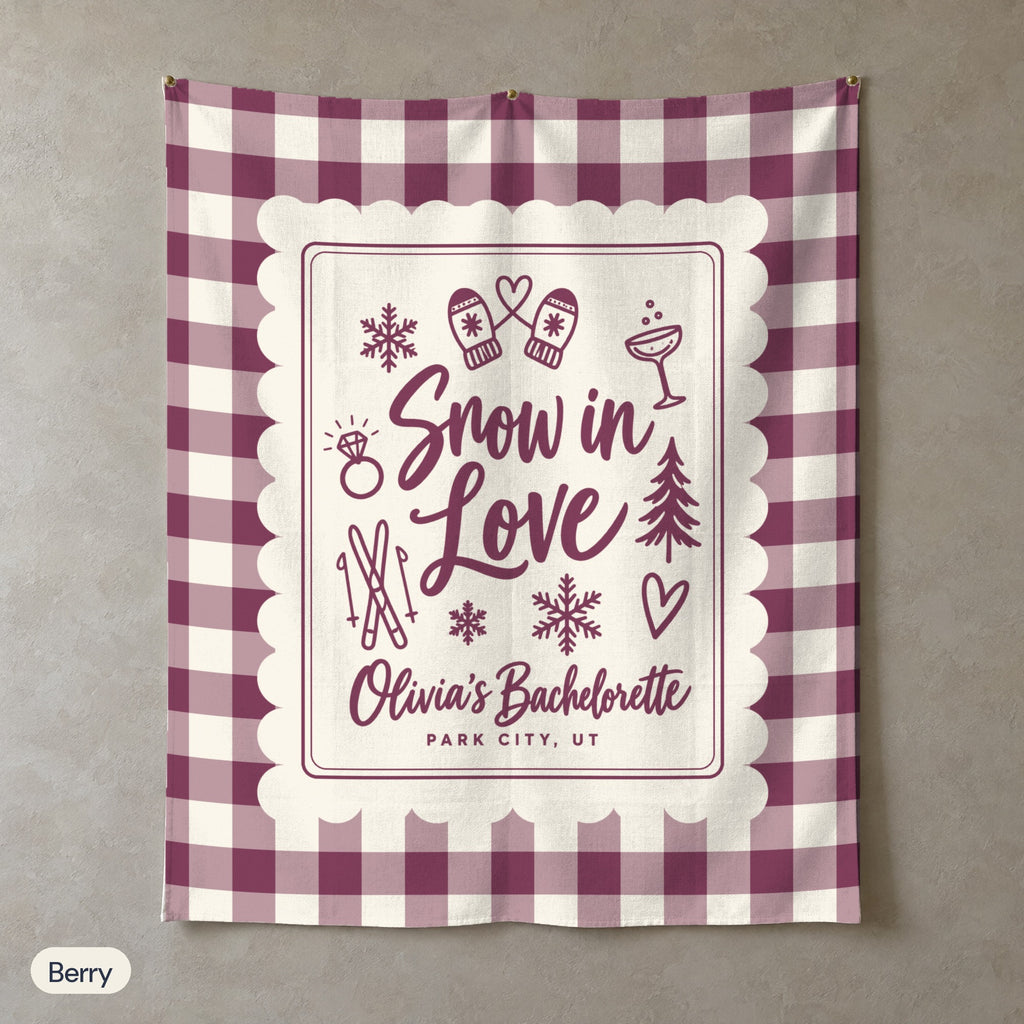 Snow In Love gingham scallop wall tapestry, Berry