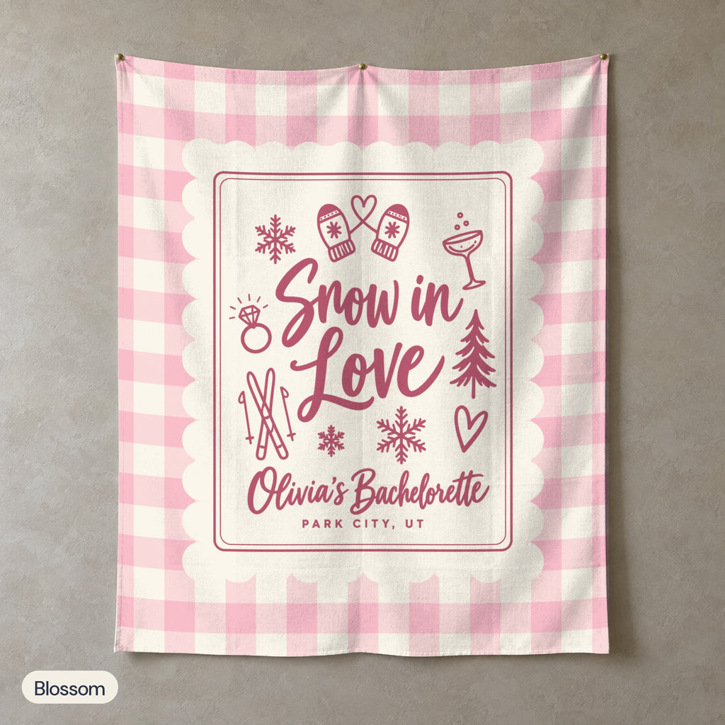 Snow In Love gingham scallop wall tapestry, Blossom