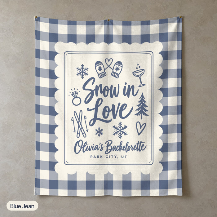 Snow In Love gingham scallop wall tapestry, Blue Jean
