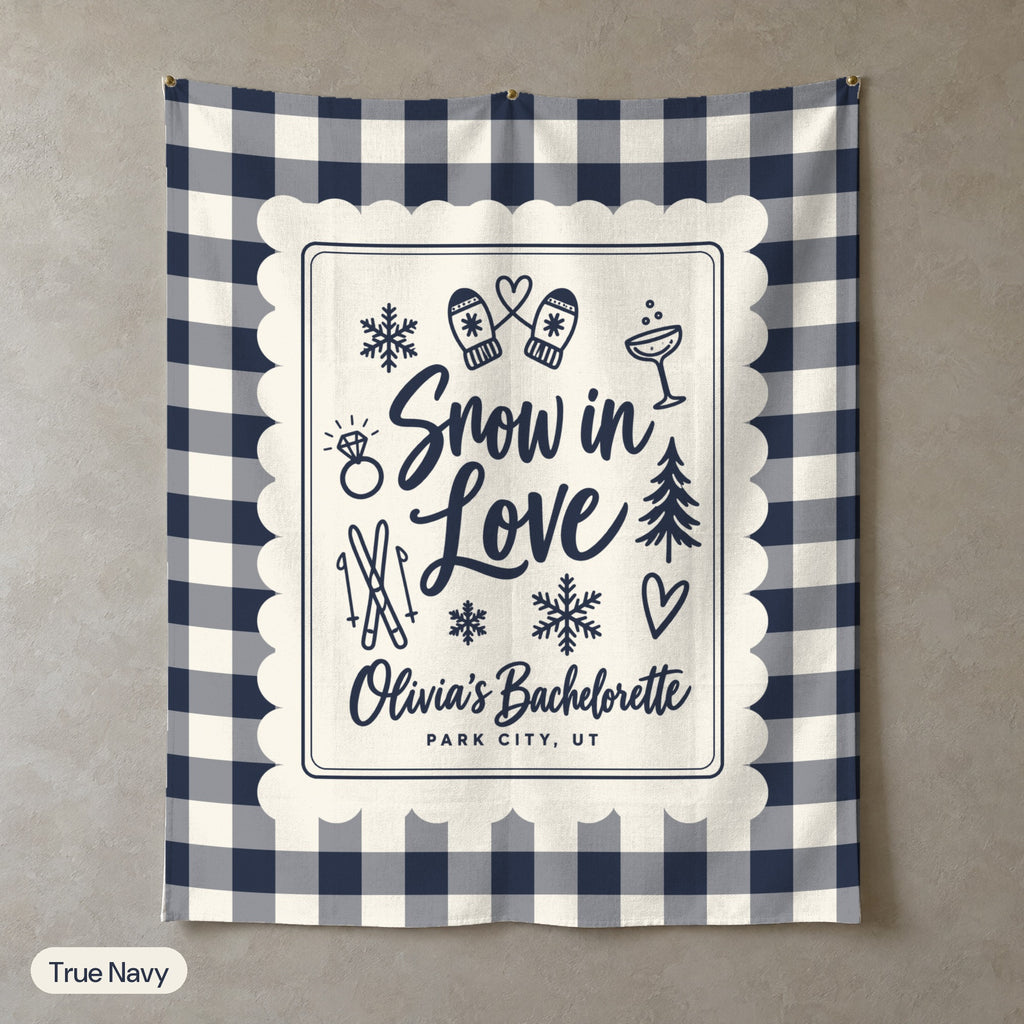 Snow In Love gingham scallop wall tapestry, True Navy