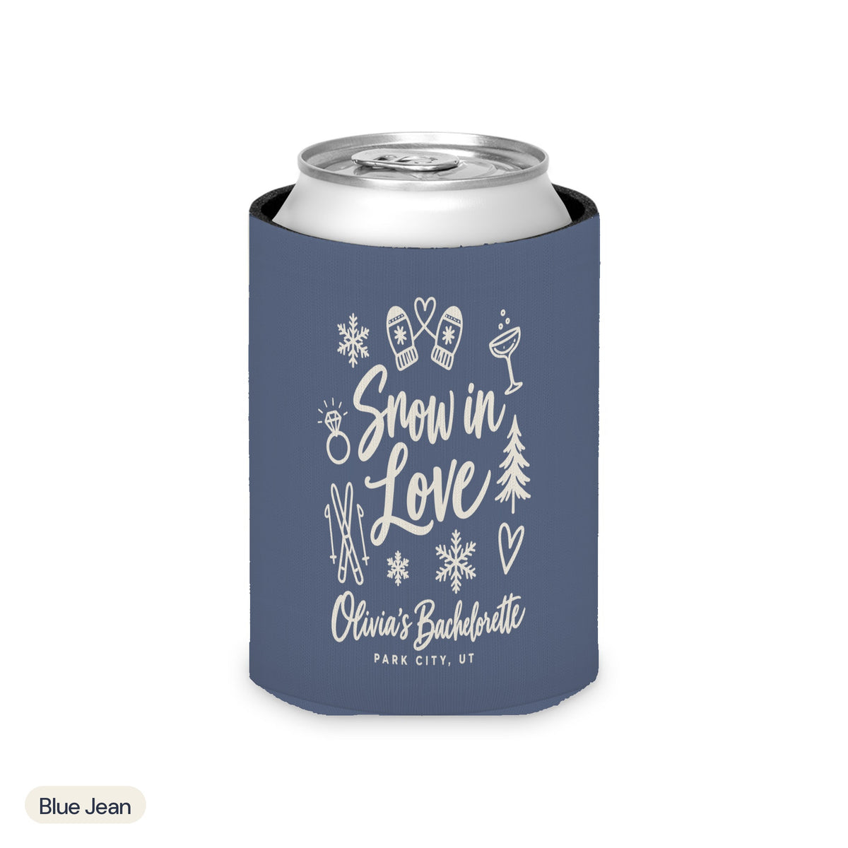 Snow In Love solid can cooler, Regular, Blue Jean