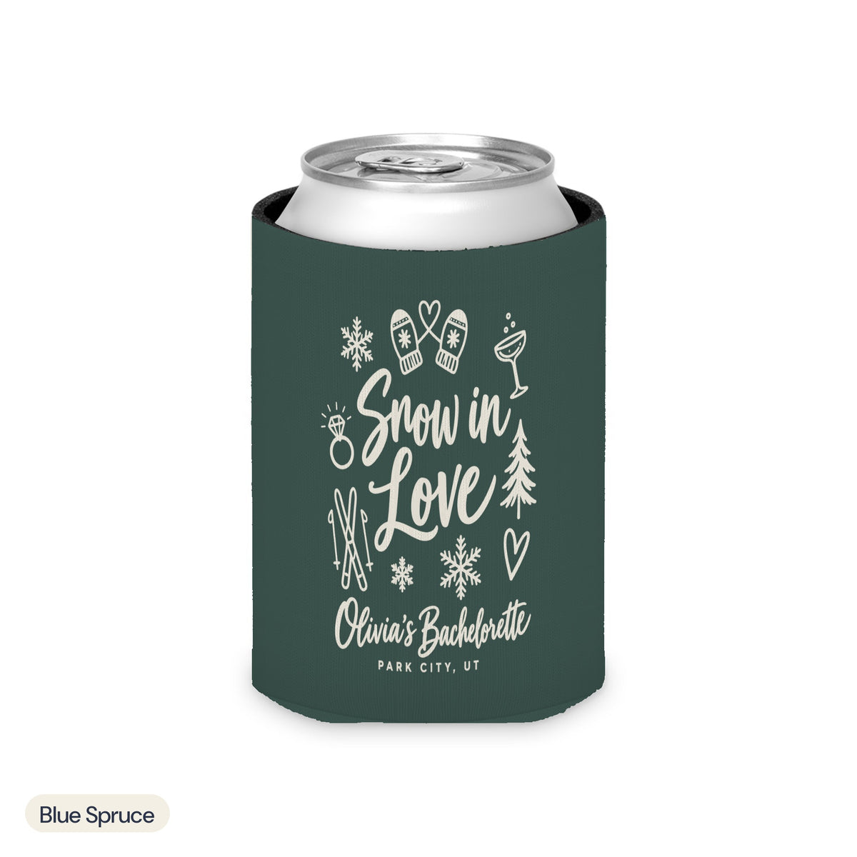 Snow In Love solid can cooler, Regular, Blue Spruce