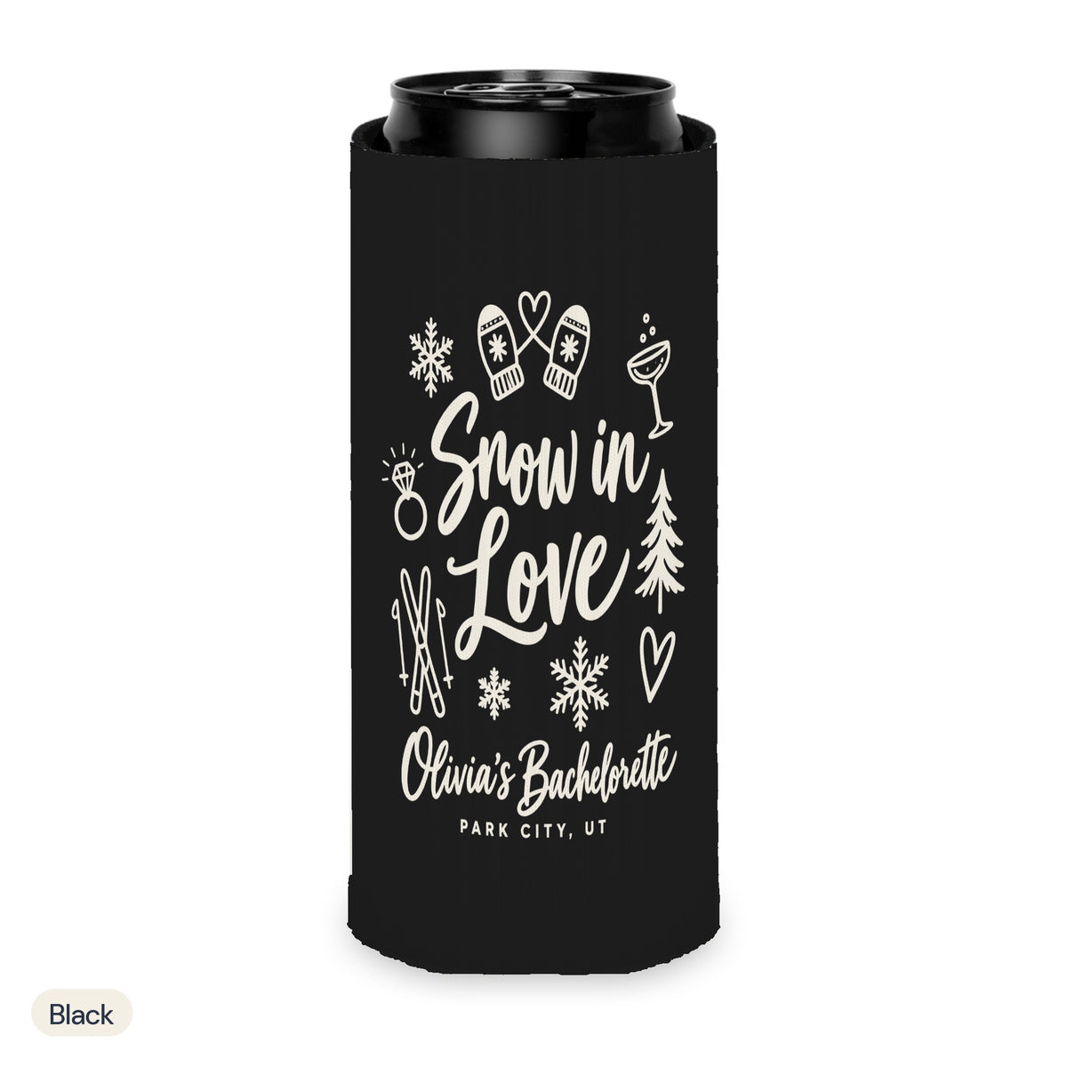Snow In Love solid can cooler, Slim, Black