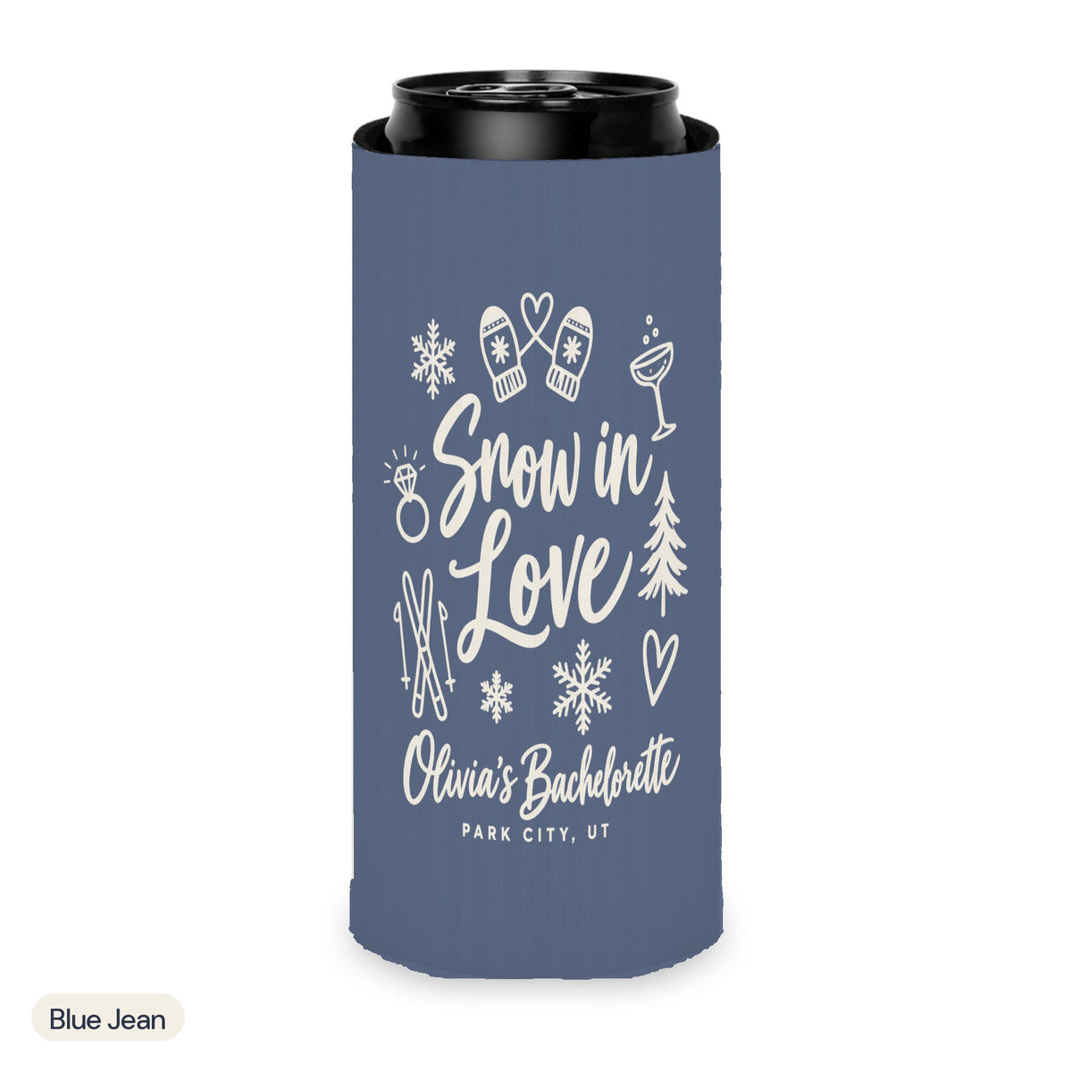 Snow In Love solid can cooler, Slim, Blue Jean