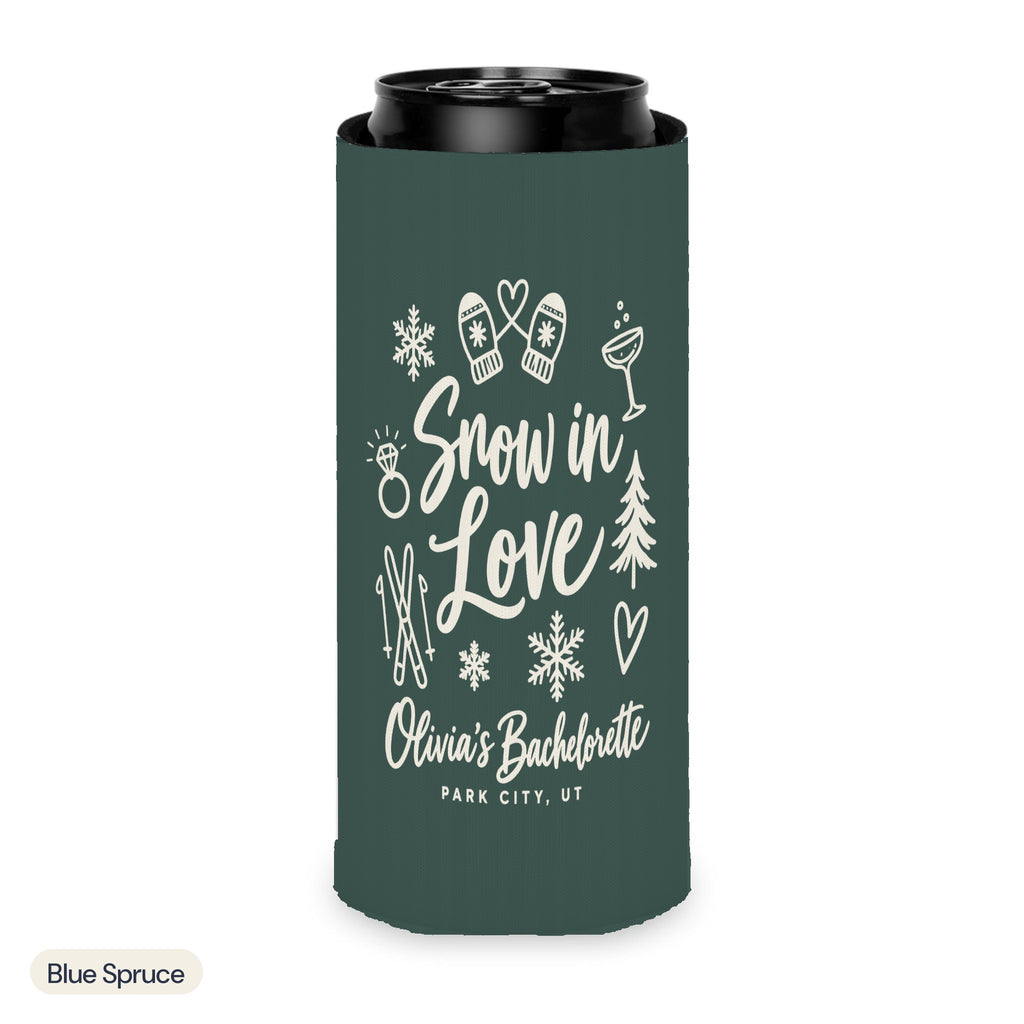 Snow In Love solid can cooler, Slim, Blue Spruce