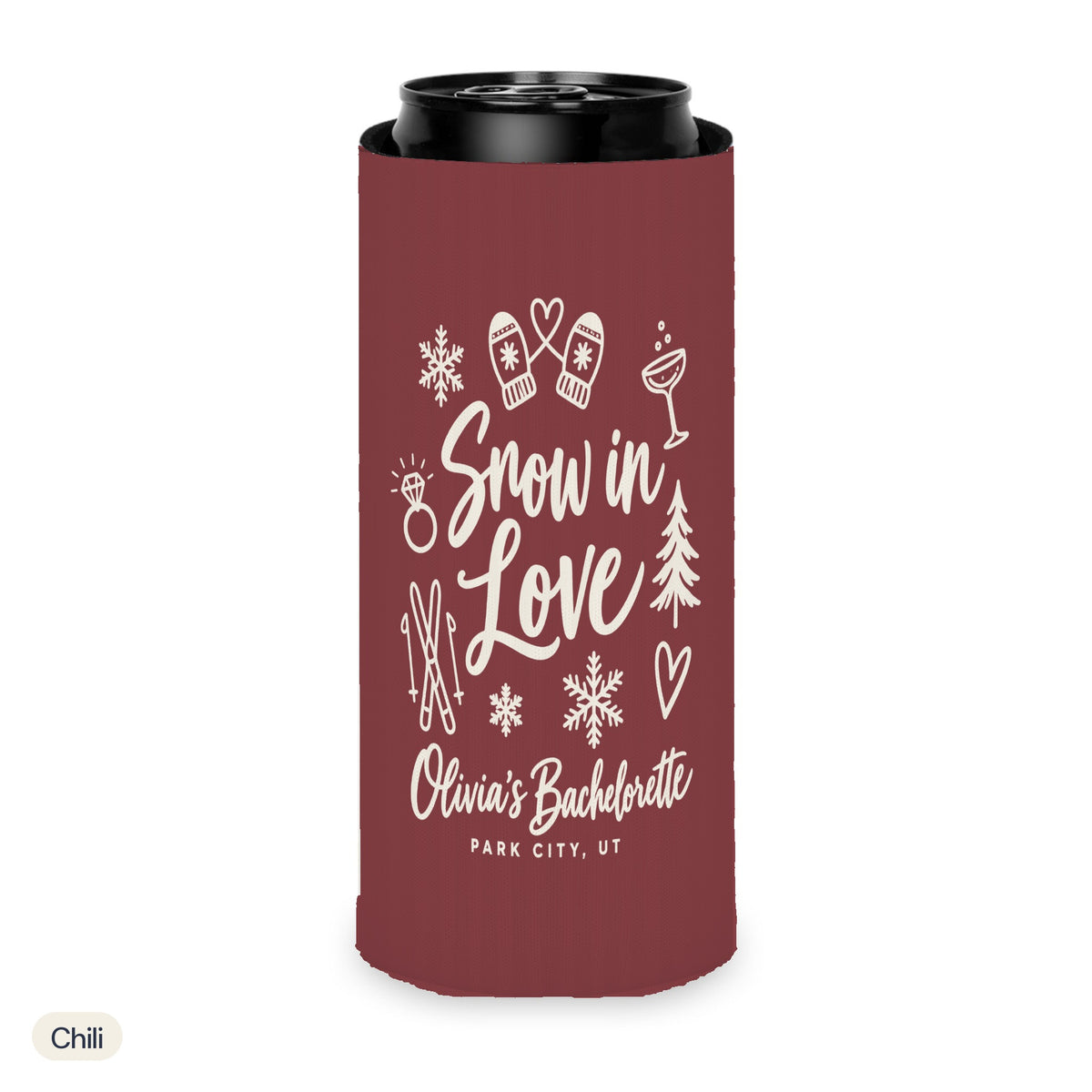 Snow In Love solid can cooler, Slim, Chili