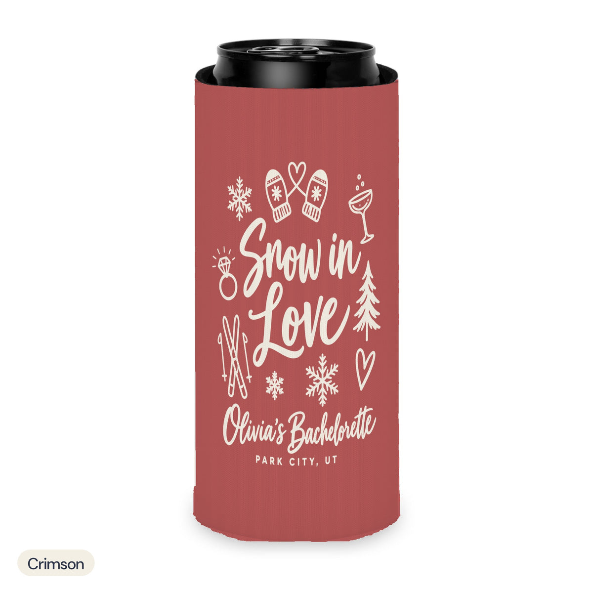 Snow In Love solid can cooler, Slim, Crimson