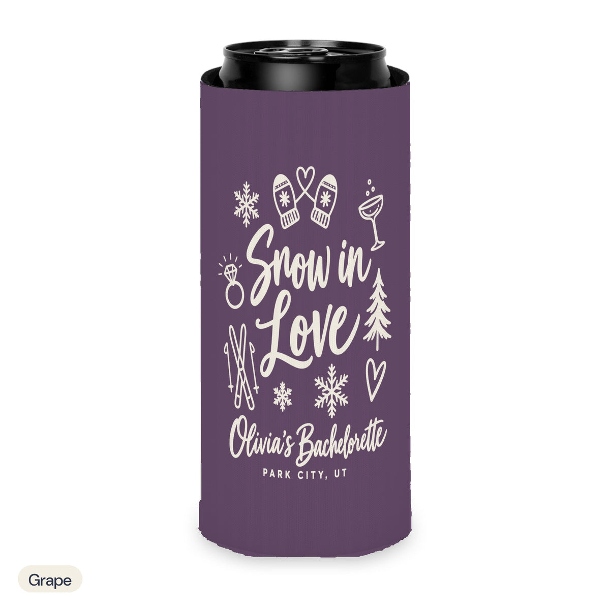 Snow In Love solid can cooler, Slim, Grape
