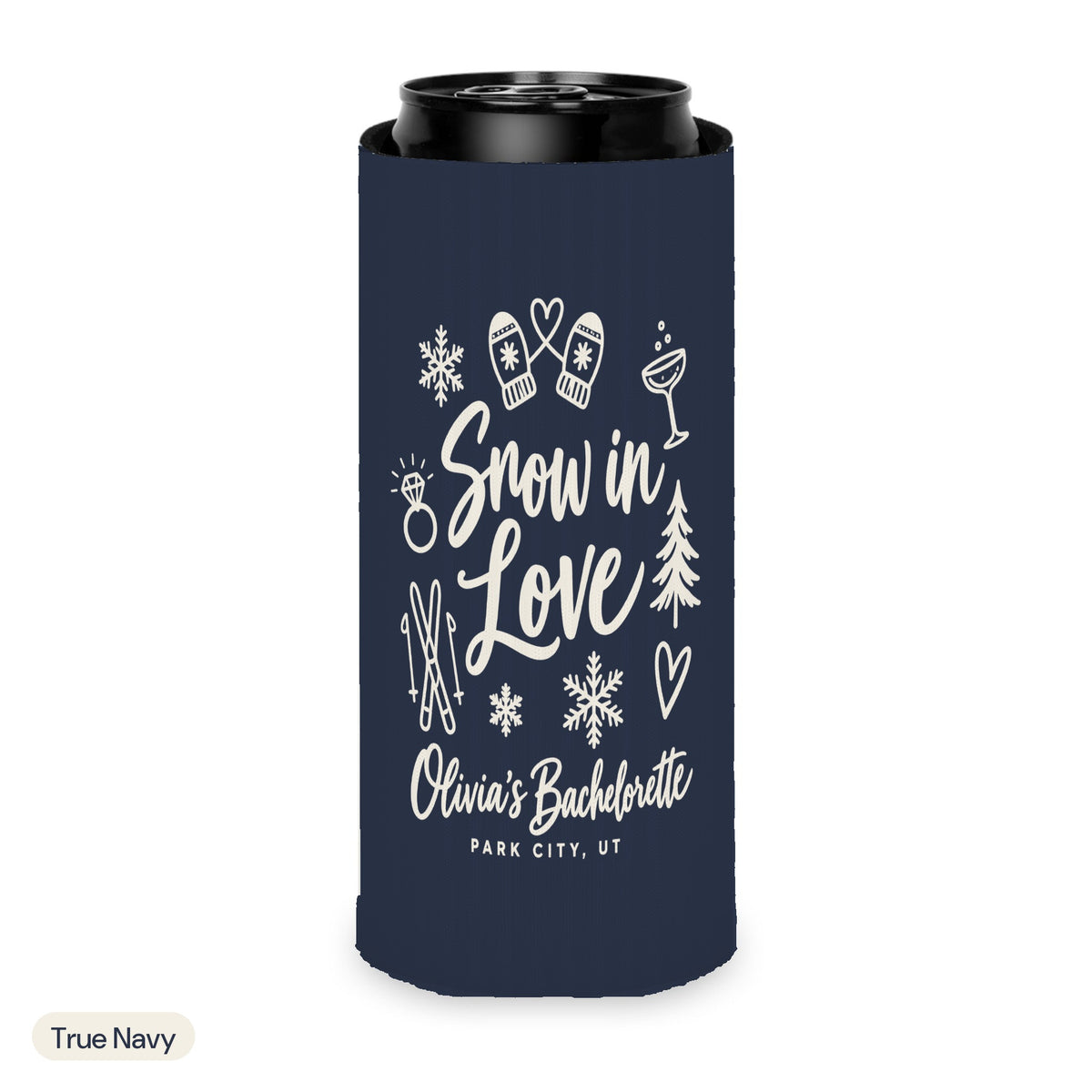 Snow In Love solid can cooler, Slim, True Navy