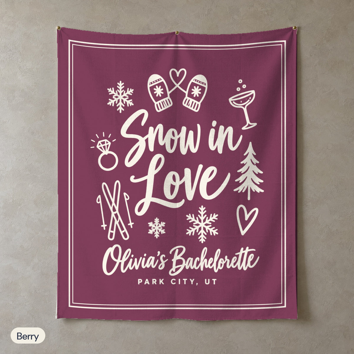 Snow In Love solid wall tapestry, Berry