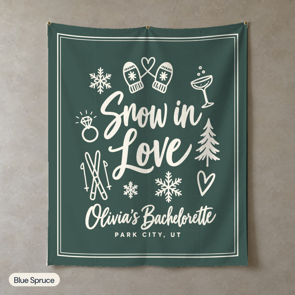 Snow In Love solid wall tapestry, Blue Spruce